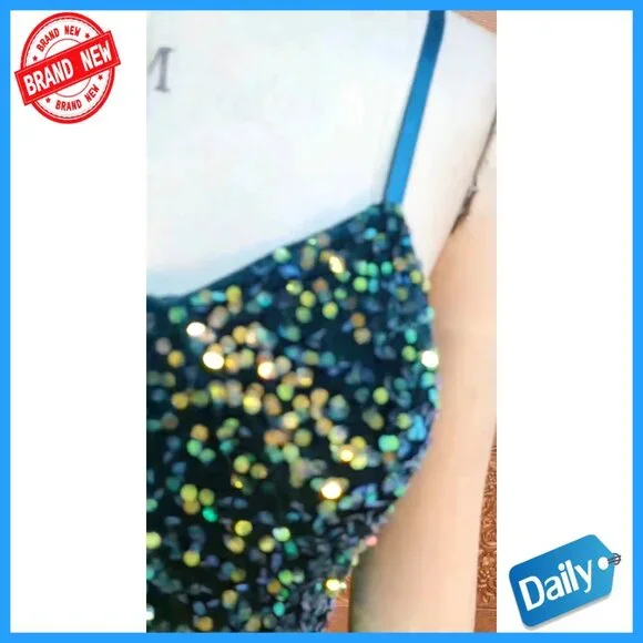 Sequin Mermaid Dress Elegant Bodycon Formal Evening Gown High Split Ruffled Hem